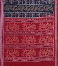 Green, brown and red handwoven cotton saree