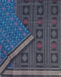 Olympic and black colour handwoven cotton saree