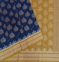 Navy blue and olive colour handwoven cotton saree