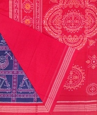Navy blue and red colour handwoven cotton saree