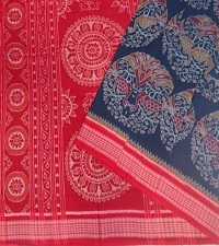 Aegean and red colour handwoven cotton saree