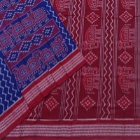 Blue and marron colour handwoven cotton saree