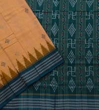 Beige and green colour handwoven cotton saree