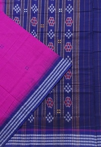 Pink and blue colour handwoven cotton saree