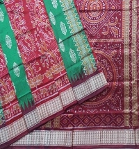 Green and dark marron colour handwoven silk saree