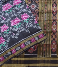  Lotus Design Black and pink colour handwoven khandua silk saree