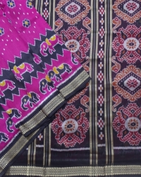 Pink and black colour handwoven khandua silk saree