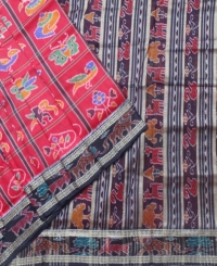 Red and black colour handwoven khandua silk saree