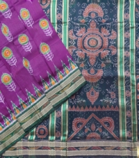 Violet and green colour handwoven khandua silk saree