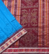 Sky and marron colour handwoven  silk saree