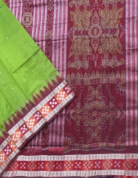 Kelly green and marron colour handwoven  silk saree