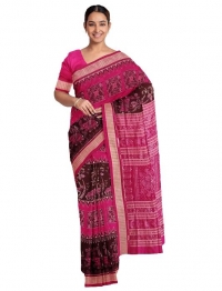 Pink and chocolate colour handwoven silk saree