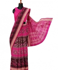 Pink and chocolate colour handwoven silk saree