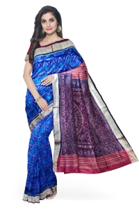Navy blue and marron colour handwoven silk saree