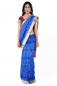 Navy blue and marron colour handwoven silk saree