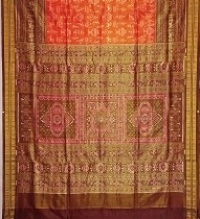 Red- golden and dark olive colour handwoven tissue silk saree