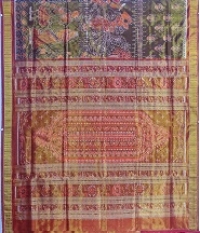 Olive and brown colour handwoven tissue silk saree