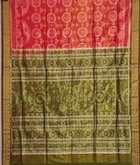 Cerise and olive colour handwoven tissue silk saree