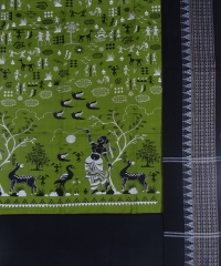 May green  and black colour handwoven cotton suit pieces