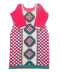 Red green and white colour handwoven cotton kurti