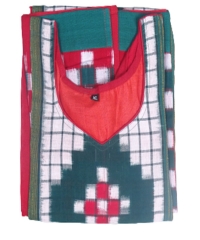 Red green and white colour handwoven cotton kurti