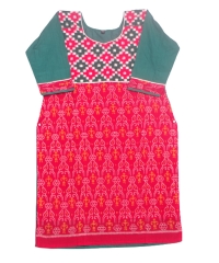 Red and green colour handwoven cotton kurti