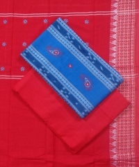 Sky and red colour handwoven cotton dress pieces