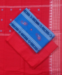 Sky and red colour handwoven cotton suit pieces