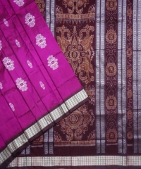 Magenta pink maroon colour handwoven Bomkei silk saree
