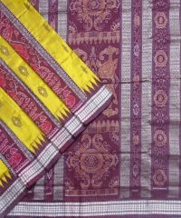 Corn yellow red brown colour handwoven Bomkei silk saree