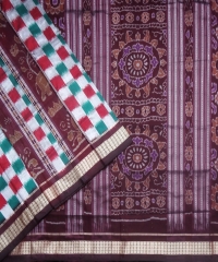 Gray green red colour handwoven Bomkei silk saree