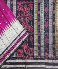 Magenta pink gray colour handwoven Bomkei silk saree