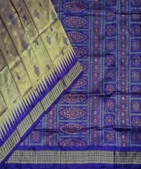 Silky gray blue colour handwoven Bomkei silk saree