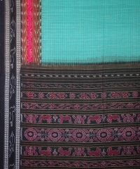 Green & black colour Sachipar handwoven cotton saree