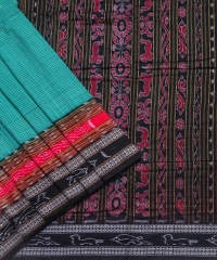 Green & black colour Sachipar handwoven cotton saree