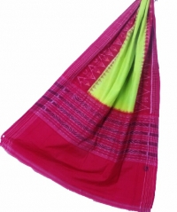 Lime green red colour handwoven cotton dupatta