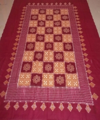 Maroon and yellow colour handwoven cotton single bedsheet