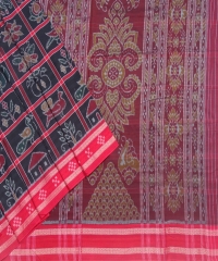 Black red colour handwoven Nabakothi cotton saree