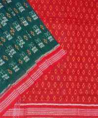 Green red colour handwoven cotton saree