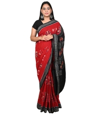 Red black colour handwoven cotton saree