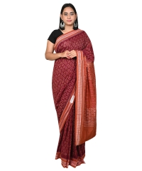 Maroon browncolour handwoven cotton saree