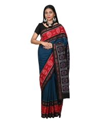 Navy blue red blackcolour handwoven cotton saree