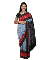 Gray red black colour handwoven cotton saree
