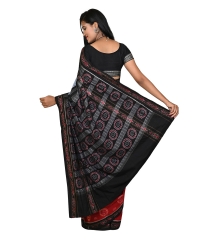Gray red black colour handwoven cotton saree