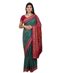 Green marron colour handwoven cotton saree