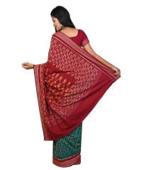 Green marron colour handwoven cotton saree