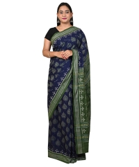 Blue green colour handwoven cotton saree