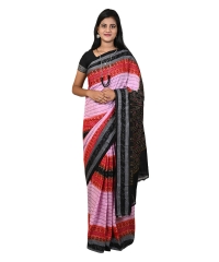 Pink red black colour handwoven cotton saree