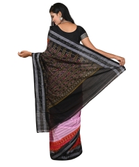 Pink red black colour handwoven cotton saree