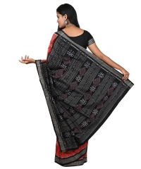 Red black colour handwoven cotton saree